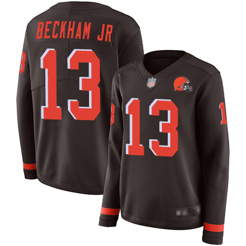 Cleveland Browns Odell Beckham Jr Women Brown Limited Jersey #13 NFL Football Therma Long Sleeve